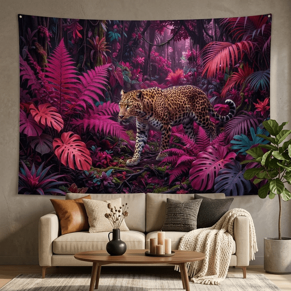XaaKee Large Tapestry, Surreal Pink Jungle Cat Tapestry Wall Hanging, High-Quality Polyester Room Tapestry, For Wall Decoration Indoor, 60x40Inch
