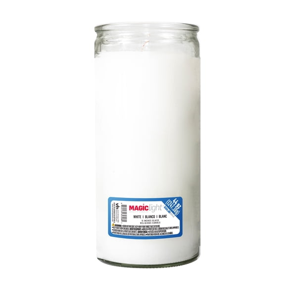 MagicLight Religious Candles 44 oz - Clear Glass Jar, Unscented White Wax