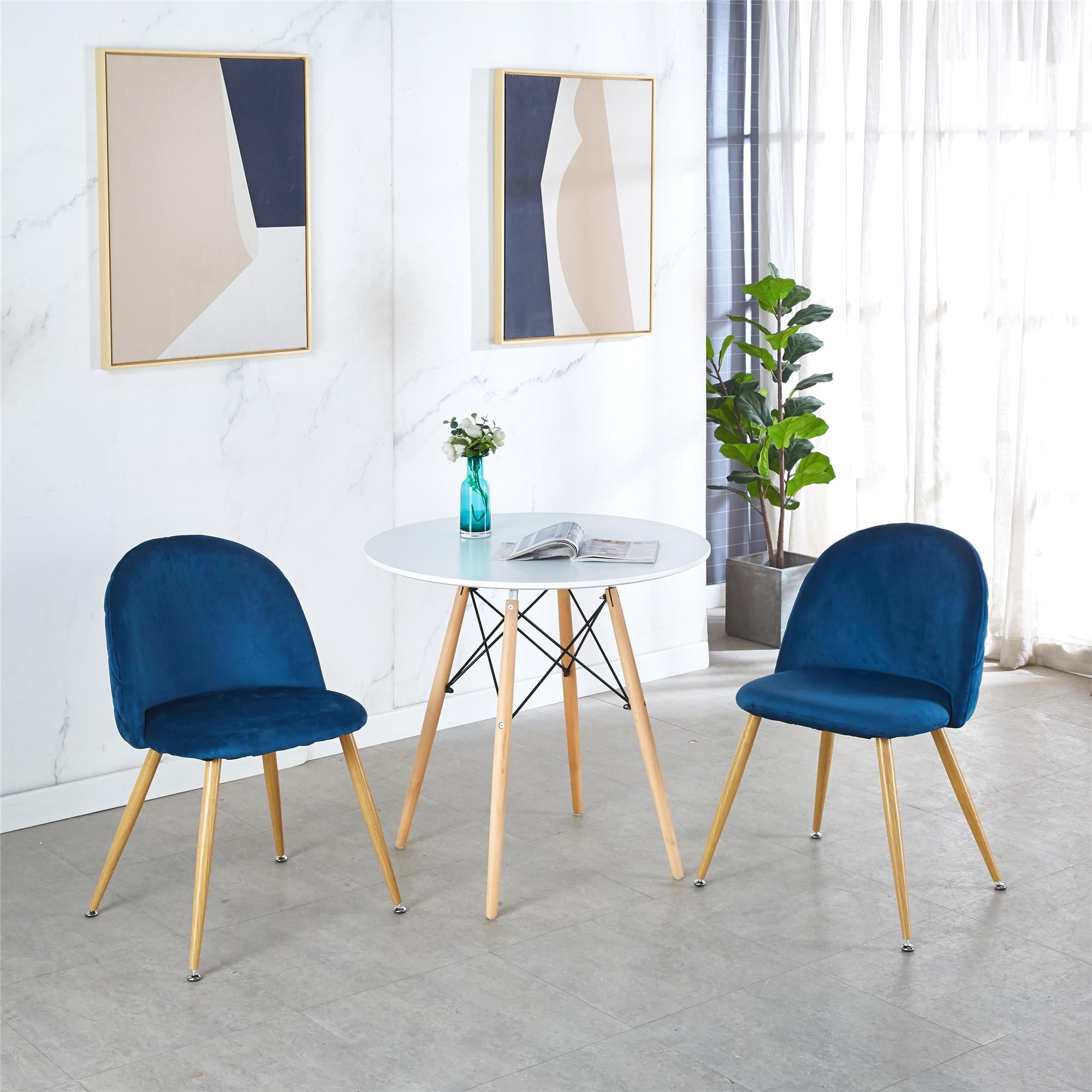 2, Blue1 Dining Chairs Set of 2 Mid Century Modern Velvet Kitchen Chairs Wood and Metal Legs Accent Side Chair for Living Room and Dinning Room