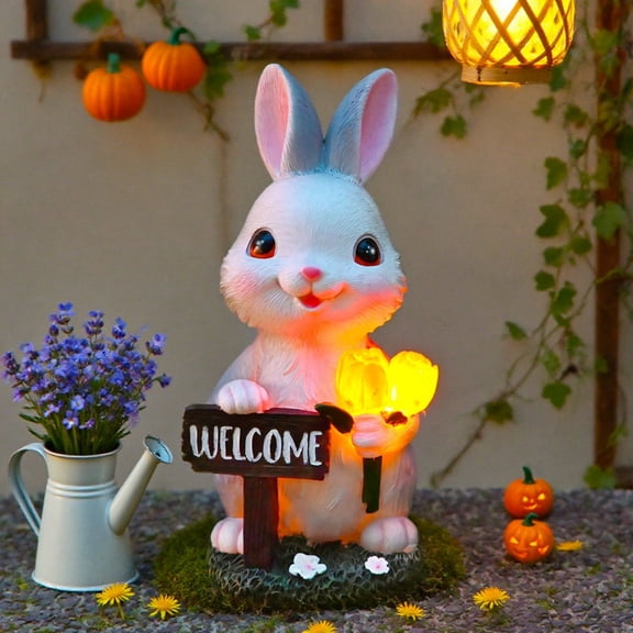 Solar Tulip Bunny Light Outdoor Easter Rabbit Lamp Glowing Bunny Ornament for Garden Patio Yard Easter Outdoor Decor