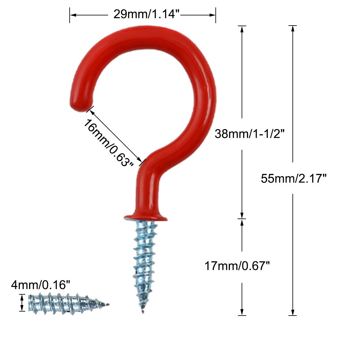 Lot De 10 Crochets De Plafond à Visser Revêtus Plastique Rouge - Ouverture 19.5mm - Neuf