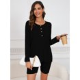 thumbnail image 4 of Chiclily Pajamas Set for Women Black 2XL Ribbed Knit Long Sleeve Top and Biker Shorts 2 Piece Lounge Sets Sleepwear Sweatsuits, 4 of 5
