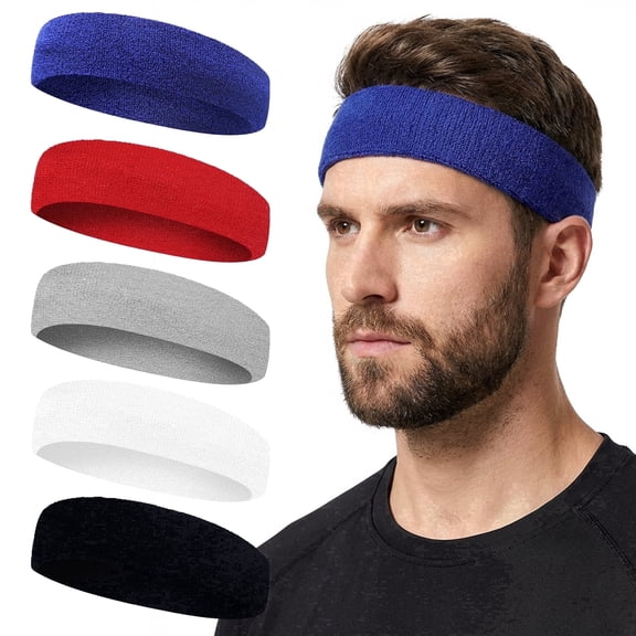 Sweat Band, Workout Headbands for Men & Women, 5-Piece Multicolor No Slip Sweat Headband Set - High-Quality Stretchable Fabric, Sweat-Wicking & Anti-Slip Design for Fitness, Running, Basketball