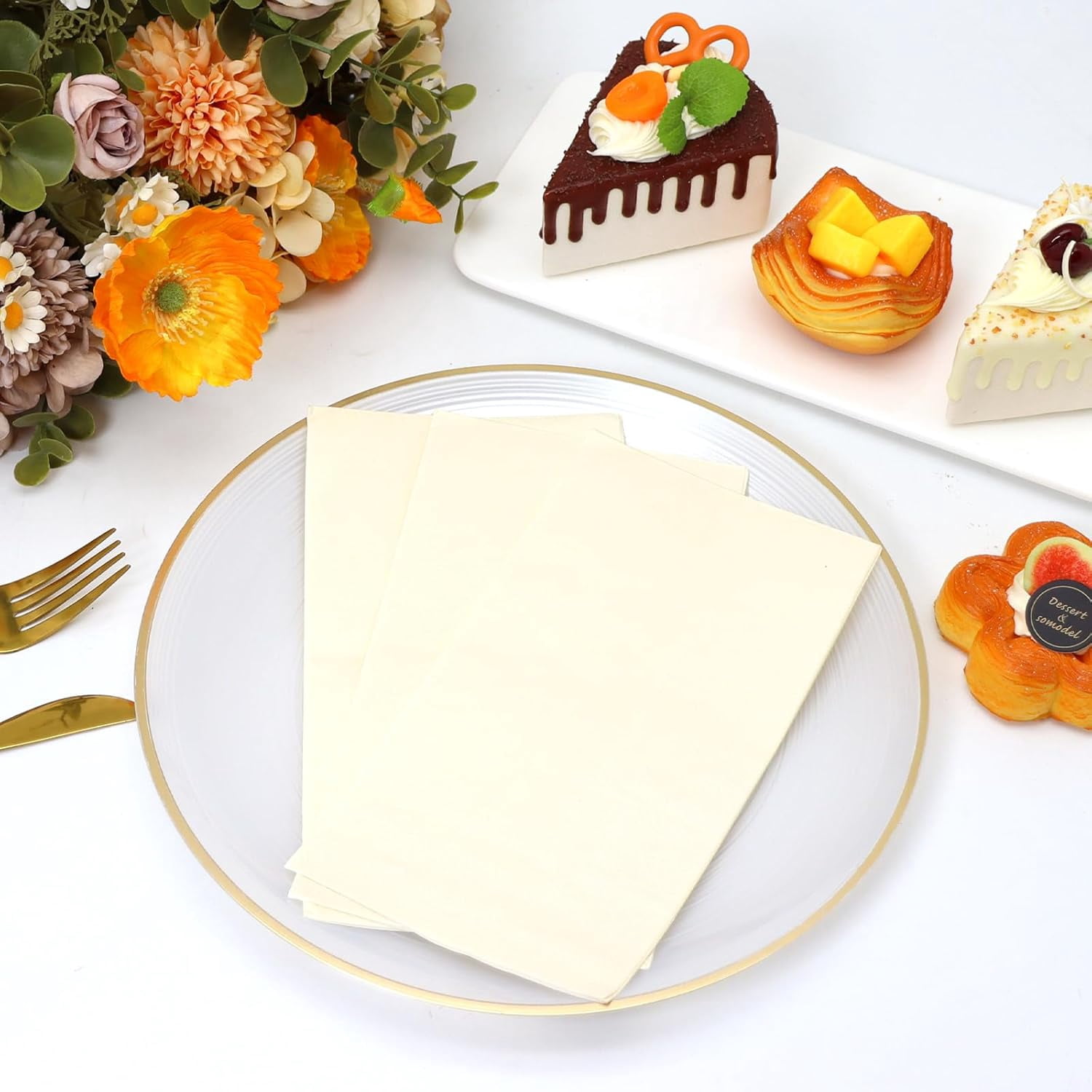 100 Pcs Ivory Paper Napkins Disposable - Cream Guest Dinner Napkins for Bathroom Wedding Birthday Bridal Baby shower Party