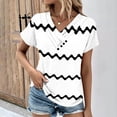 thumbnail image 2 of Jewelreauty Womens Cowl Neck Short Sleeve Shirts Casual V Neck Wave Striped Tops Cozy Tunic Outdoor T-Shirts (S, White), 2 of 5