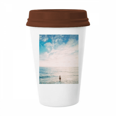 

Ocean Sand Beach Sea Picture Mug Coffee Drinking Glass Pottery Cerac Cup Lid