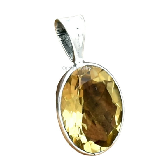 Solid 925 Sterling Silver Pendant For Men Women, Natural Citrine Faceted Oval Gemstone Unique Handcrafted November Birthstone Pendant