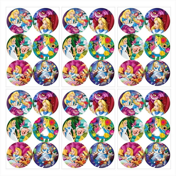 Alice in Wonderland Stickers Party Favors Labels Birthday Thank You Themed Round Circle Baby Shower 60pcs