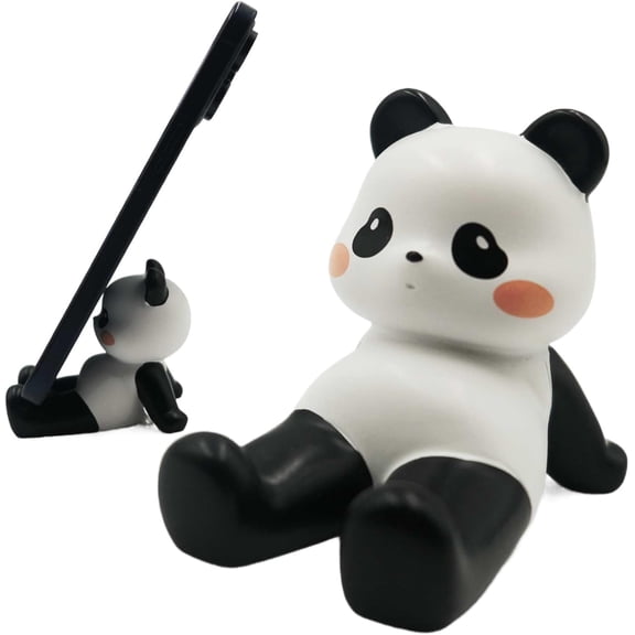 Cartoon Panda Sitting Cell Phone Stand for Desk, Cute Statue Phone Holder for Lovely Women Girls, Desktop Animal Figurine Mount for iPhone iPad Office Tablet Accessories Gifts - Black White