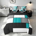 thumbnail image 3 of Manfei Abstract Grid Full Size Bedding Sets, Teal Checkered Full Size Bed in a Bag, Black Reversible 7 Pieces, 3 of 6