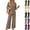 34# Brown, variant on Womens Summer 2 Piece Lounge Sets 3/4 Sleeve V Neck Top Wide Leg Palazzo Pants Set 2026 Beach Travel Outfits,Gray,M