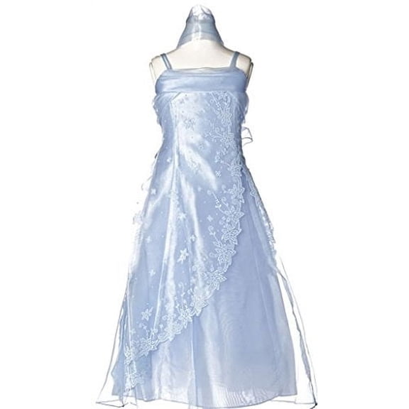 Flower Girl Dress Beaded Organze Overlay Double Spaghetti Straps Baby Blue 10 HC1215