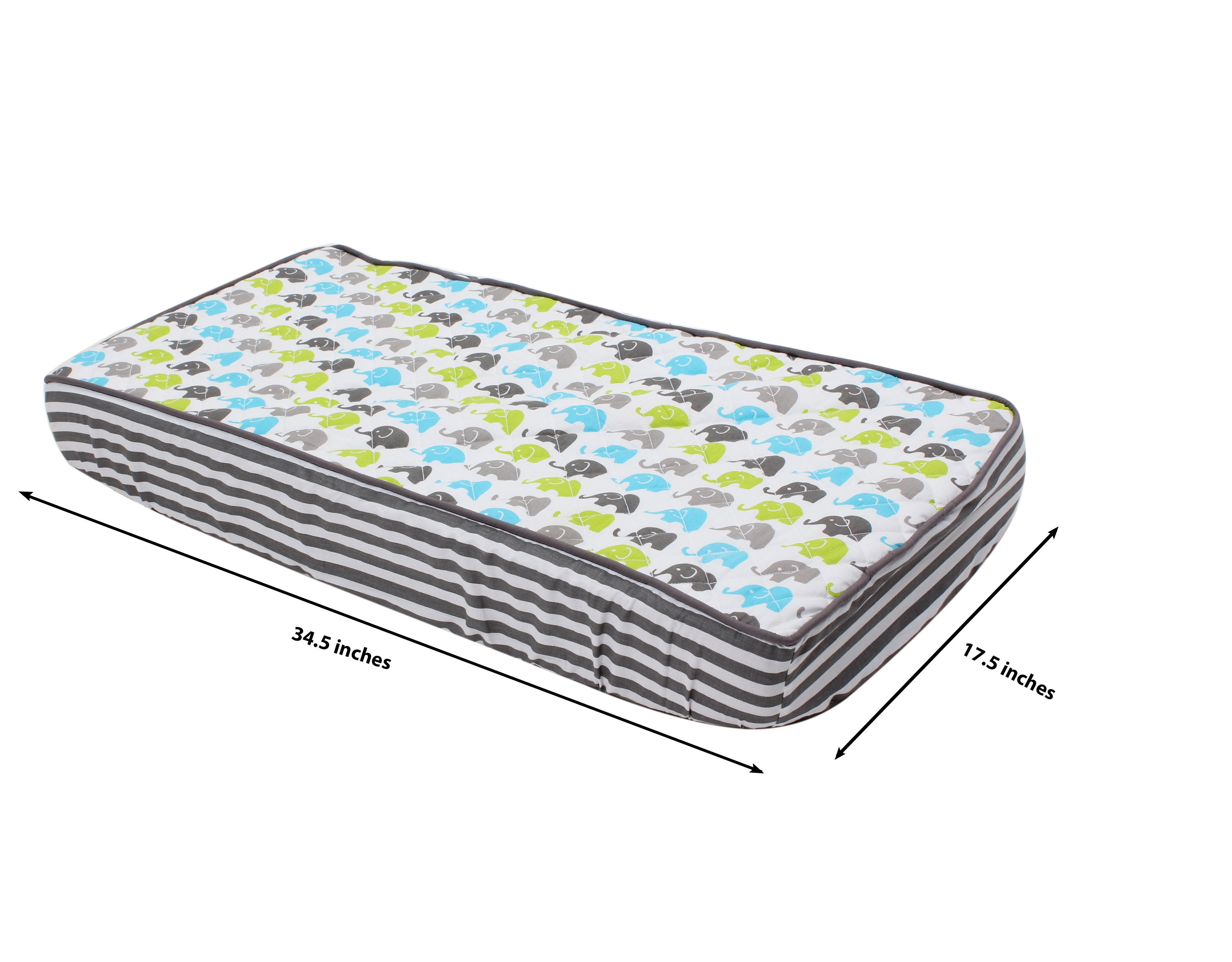 Quilted Changing Pad Cover, Elephants Aqua/Lime/Grey