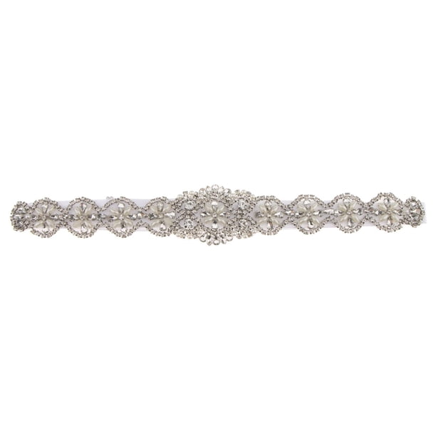 Cinturón de vestido de novia Sonducket con apliques de perlas de diamantes de imitación Blanco