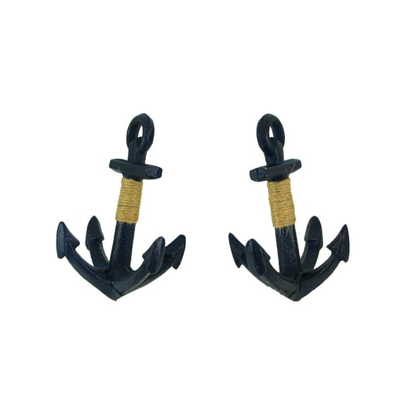 Set of 2 Blue Decorative Cast Iron Anchor Bookends Nautical Bookshelf Decor
