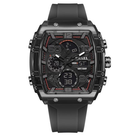 EXPLOJOY Men's Tonneau-Shaped Digital Sport Watch – Dual Display, Waterproof, LED Backlight, Alarm & Chronograph