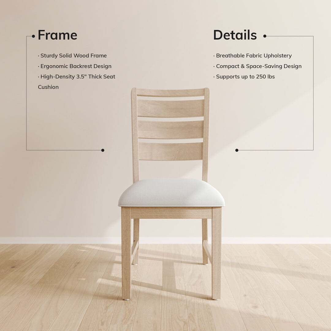 COLAMY Farmhouse Wood Dining Chairs Set of 4, Rustic Ladder Back Kitchen Side Chair with Upholstered Seat, Natural Wood
