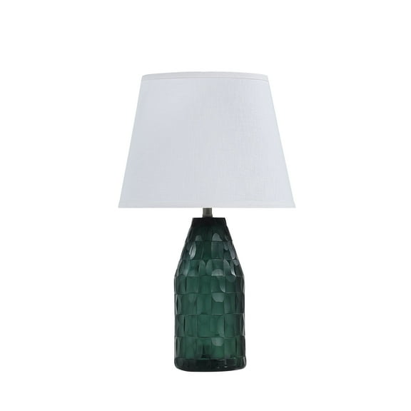 Aspen Creative 40175-11, 23 1/2" High Transitional Glass Table Lamp, Clear Turquoise Finish and Empire Shaped Lamp Shade in White, 13 1/2" Wide