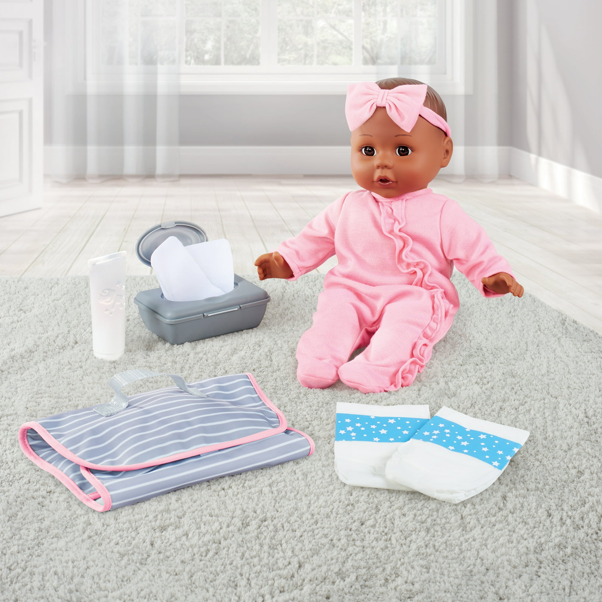 My Sweet Love Change Me Baby 14-Inch Soft Body Doll Play Set with Diaper-Changing Accessories, Pink Outfit, 8 Pieces