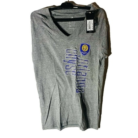 adidas Women's Orlando City SC Vertical Slogan Short-Sleeve T-Shirt LARGE Gray