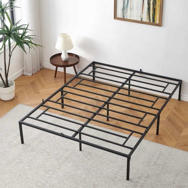 Sturdy queen iron marco de cama: heavy-duty steel slat mattress foundation, no necesita colchón base, fácil montaje, noise-free design