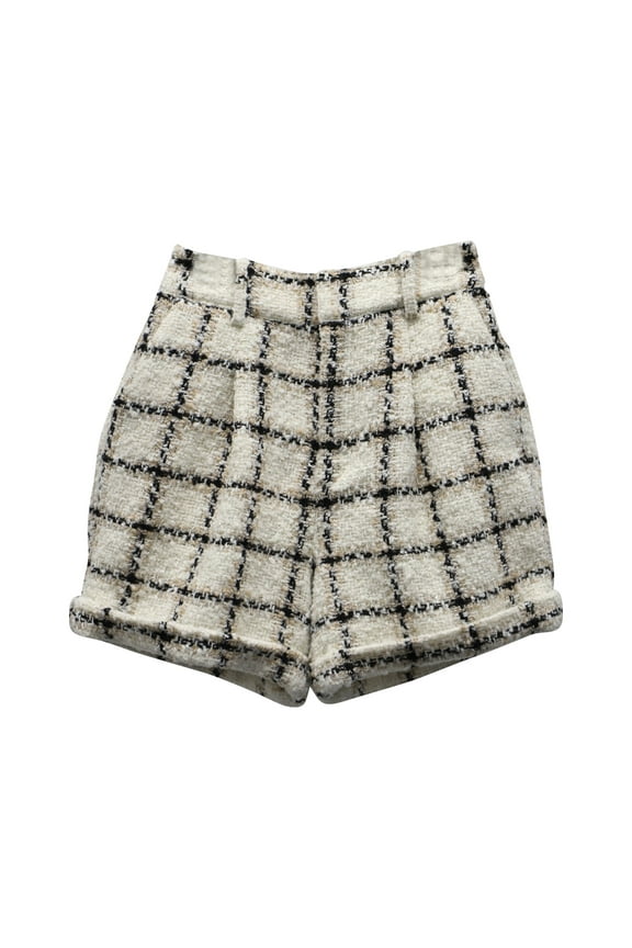 Pre-Owned Anine Bing Becky Plaid Tweed Shorts in Beige Polyester