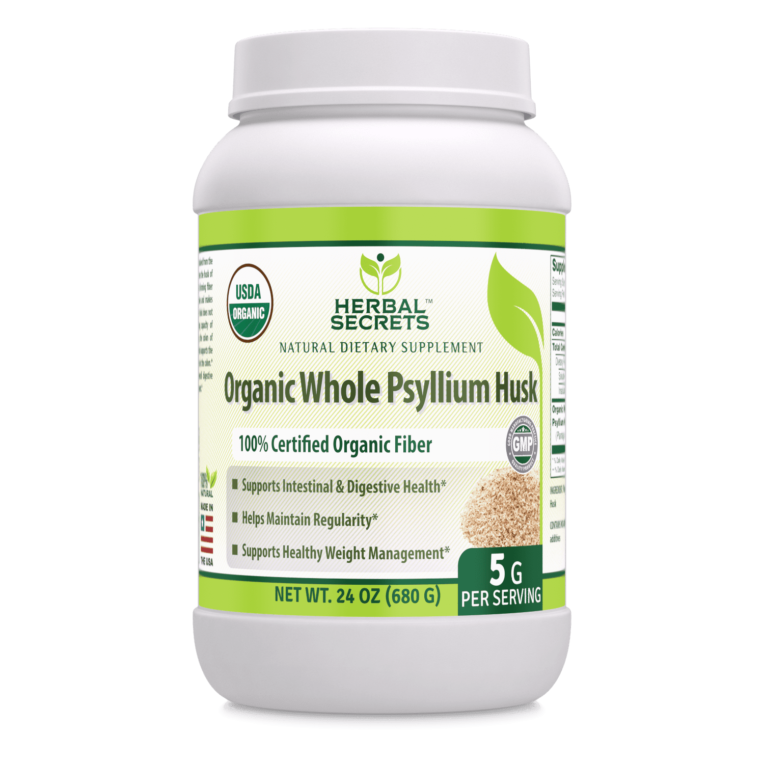 Herbal Secrets Organic Whole Psyllium Husk 24 Oz Capsules