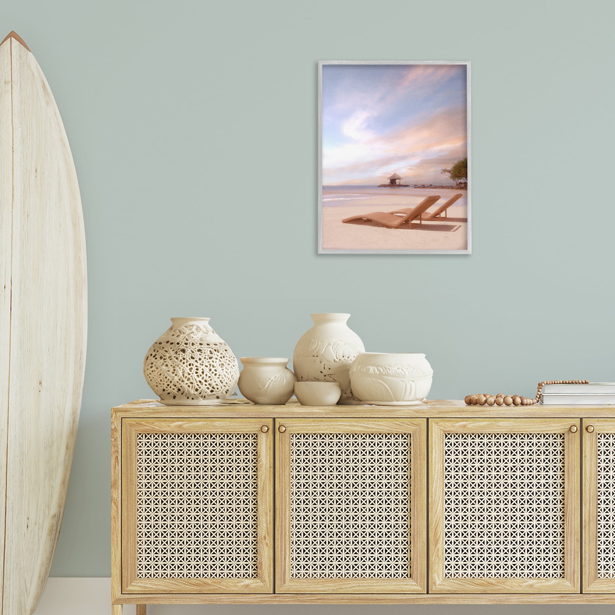 Stupell Industries Lounging Beside Sea Landscape Painting Gray Framed Art Print Wall Art, 24 x 30