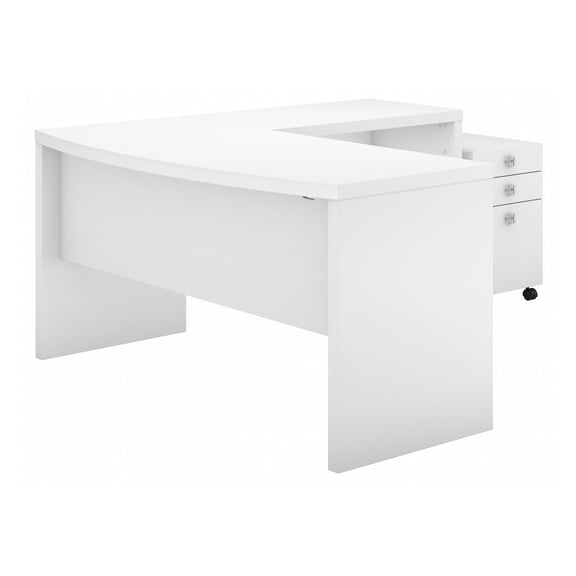 Echo L Shaped Bow Front Desk with Drawers in Pure White - Engineered Wood