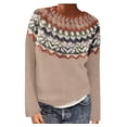 thumbnail image 1 of Fartey Chandail Fair Isle pour Femmes Chandail Tricoté Vintage Décontracté Ample à Manches Longues Col Rond Chandail à Enfiler Hauts Léger Automne Hiver Chandail Chaud Kaki P-2TG, 1 of 6