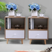 Jaxpety Set of 2 Nightstand Bedside Table W/Open Storage and Drawer for Bedroom Living Room