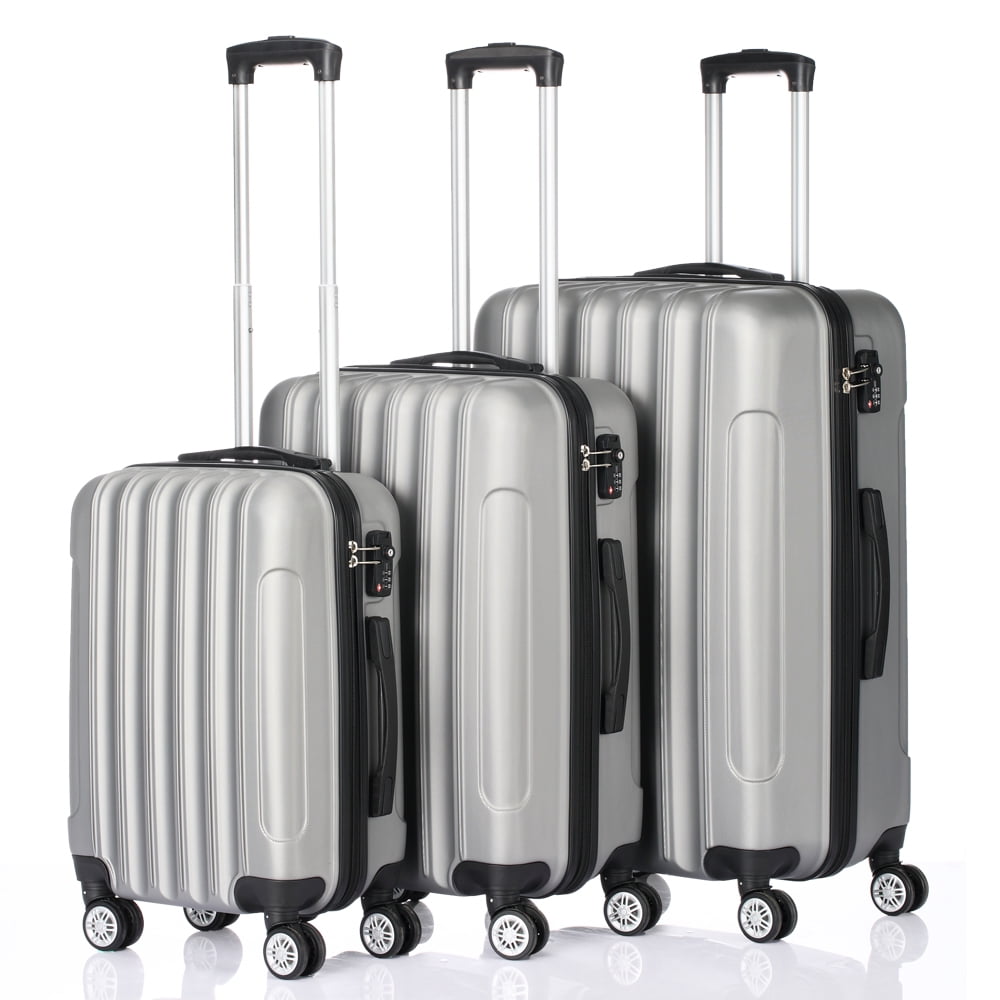 Private Jungle luggage Expandable suitcase 3 piece set PP material with Lock Spinner carry on Hard- side 20in24in28in,Silver Gray Private Jungle luggage Expandable suitcase 3 piece set PP material with Lock Spinner carry on Hard- side 20in24in28in,Silver Gray