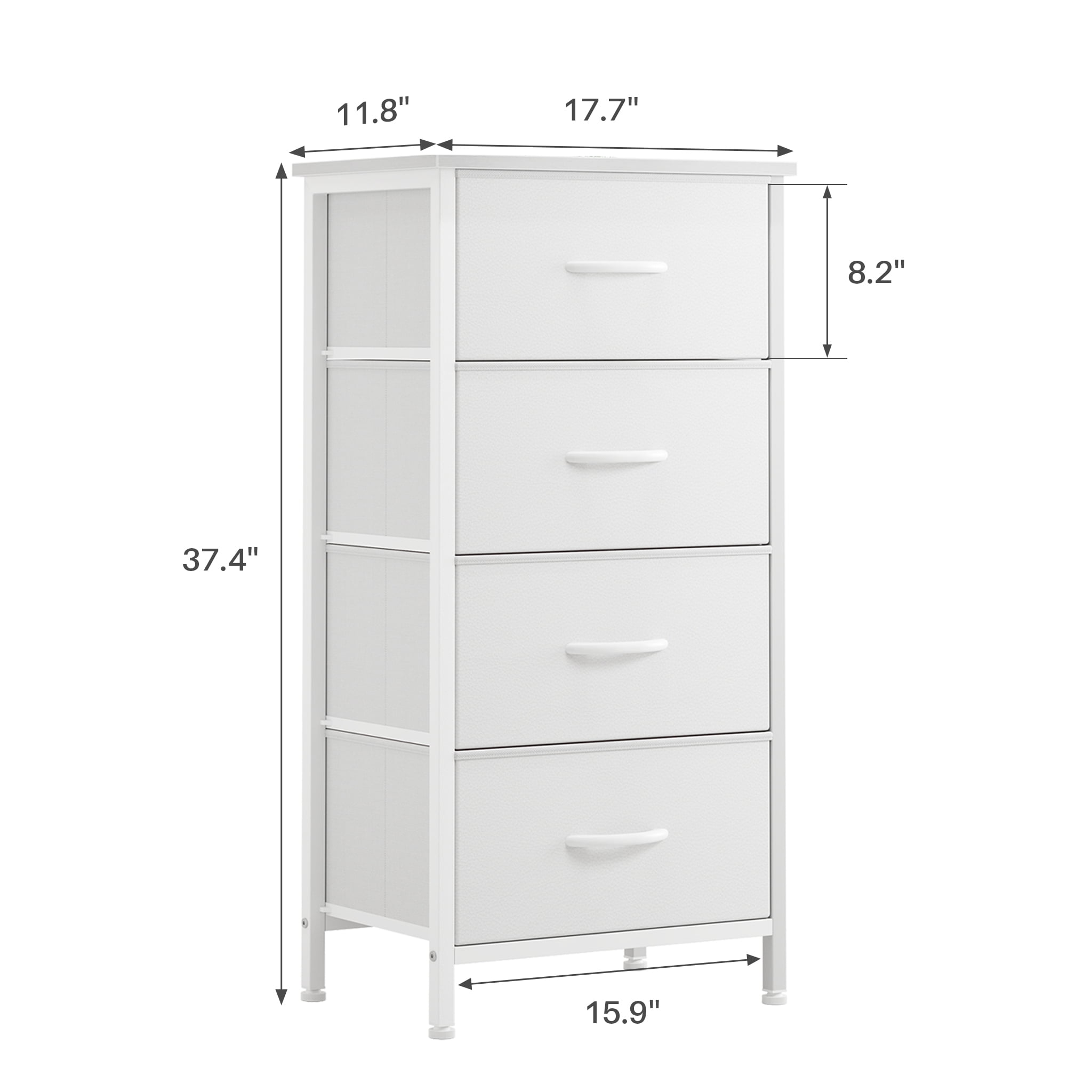 CONCETTA 4 Drawer Dresser, Wide Chest Drawers Nightstand Storage Tower Storage Fabric Dresser With Wood Top for Living Room, Bedroom, Closet, White