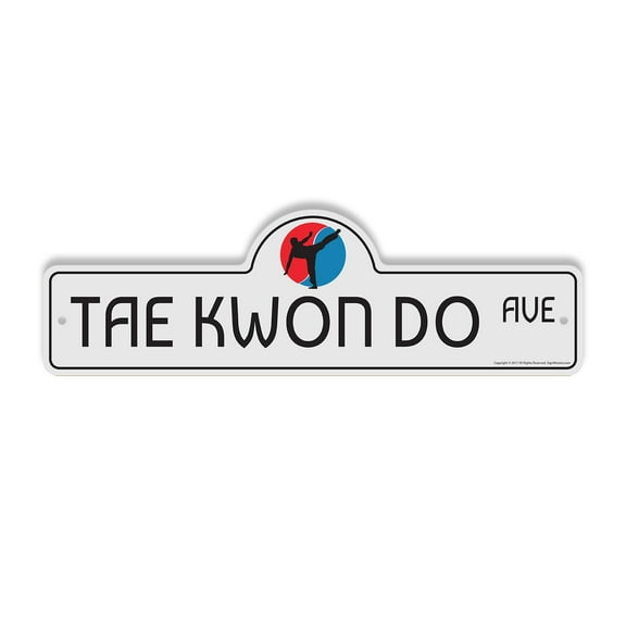 Tae Kwon Do Plastic Street Sign - 7 Inch X 20 Inch Gift Martial Arts Sports Self Defense Fitness Active Kick Punch Decor Fun