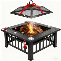 Zimtown 32" Square Metal Fire Pit with Mesh Lid & Poker for Outdoor Garden Black