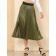 thumbnail image 5 of Falda de mujer Allegra K con cintura elástica, falda midi plisada metálica en línea A, verde militar, talla L, 5 of 6