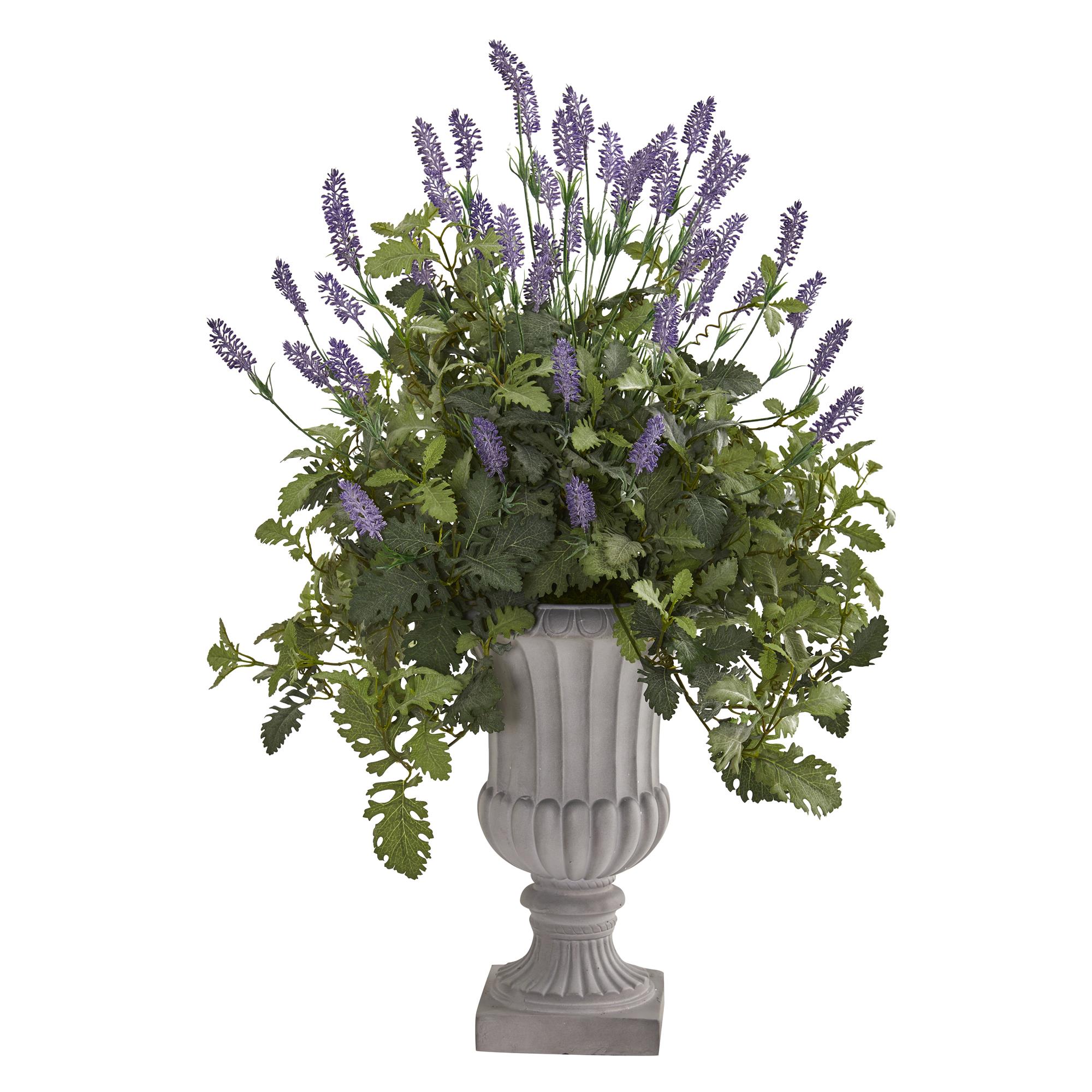 Nearly Natural Lavender and Dusty Miller Artificial Plant in Urn