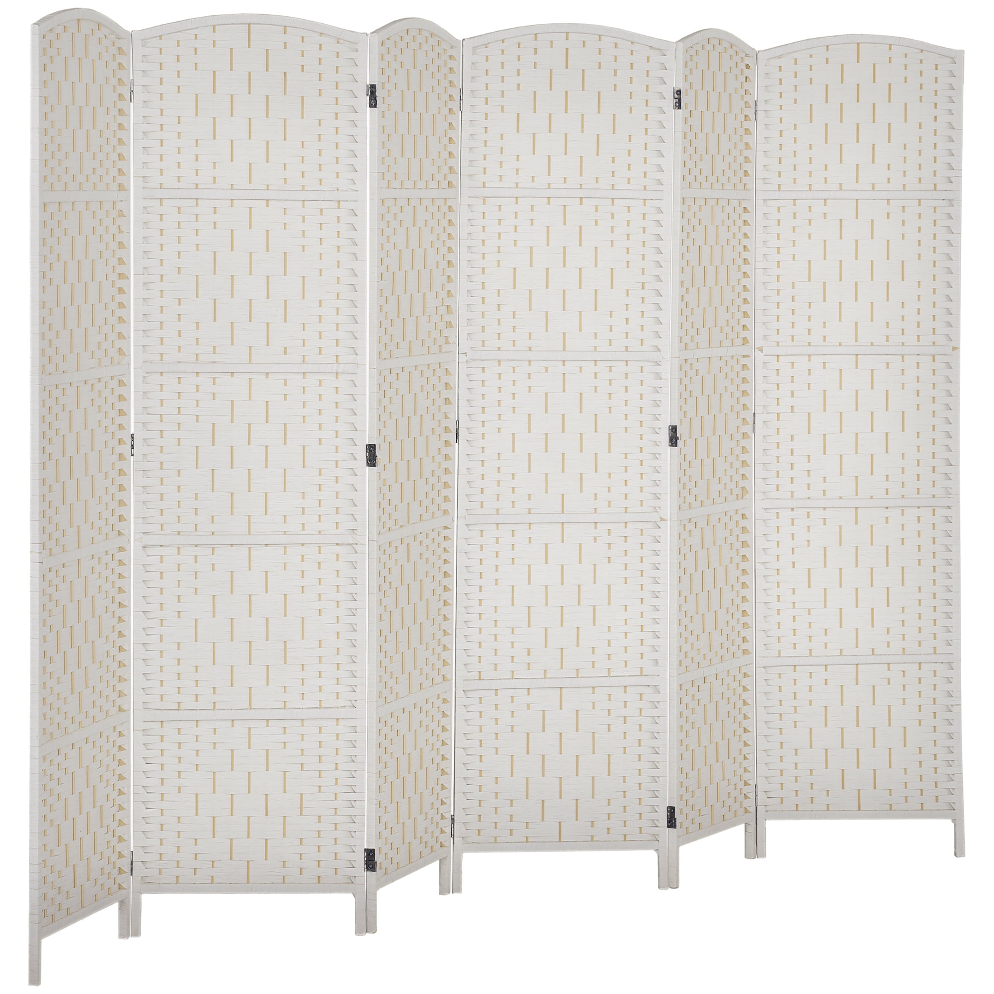 HOMCOM Room Divider, 6 Panel Folding Privacy Screen, 6FT Tall Portable Wicker Weave Partition Wall Divider for Bedroom, Home Office, White