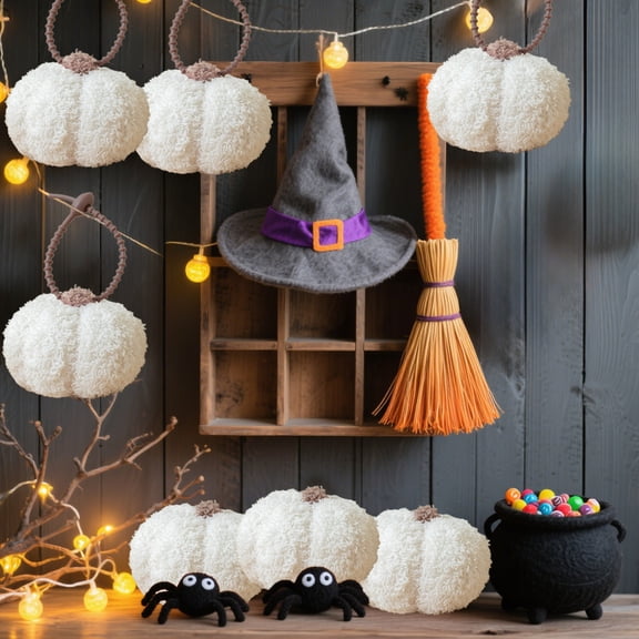 Taotanxi 4-Inch Soft Pumpkin Tree Decoration 1pcs White Cute Hanging Decoration for Thanksgiving Holiday Party Indoor Home Decoration