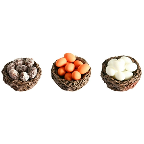 LEORX 3 Sets Small Easter Decors Mini Bird Nest Egg Resin Craft Decor Micro Garden Decor For Adults Children