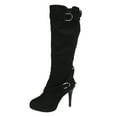 thumbnail image 6 of Stiletto Heels Platform Knee High Boots Women Slouchy Suede Fashion Buckle Strap Zip up Fall Winter Dress Mid Calf Booties Black 8, 6 of 7
