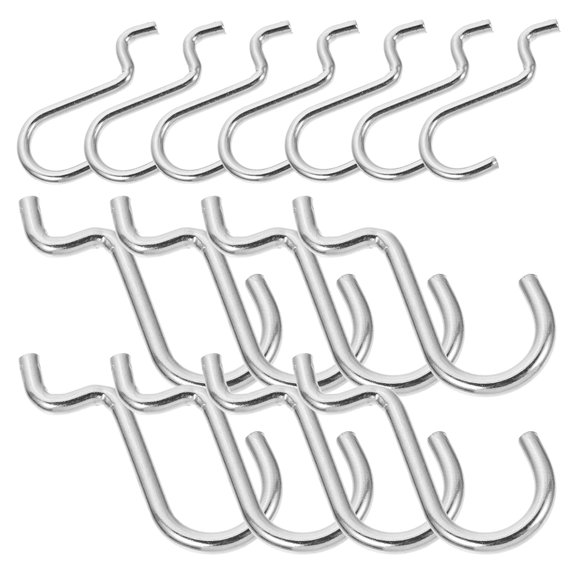 ETEREAUTY 24Pcs Plated Silver Pegboard Hooks for Workshop Heavy Duty Iron Utility Wall Hooks for Garage Organizer