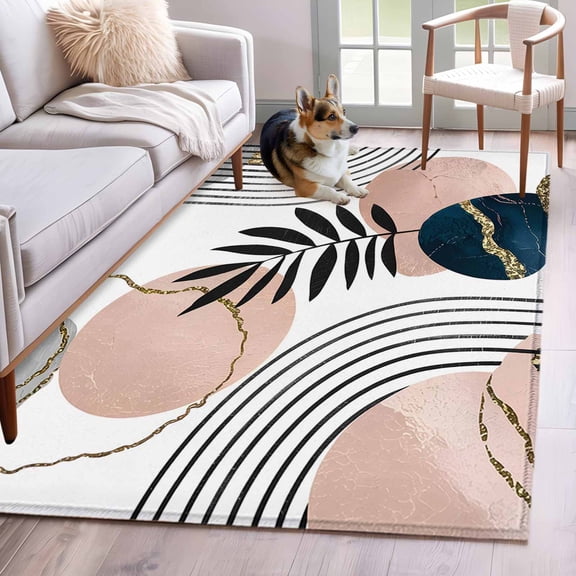 Boho Navy Area Rug 3x5 Washable Rug Non Slip Blue Gold Bohemian Tropical Palm Tree Leaf Large Area Rug Indoor Floor Carpet for Entryway Bedroom Kitchen Living Room Home Office Dining Room Nursery