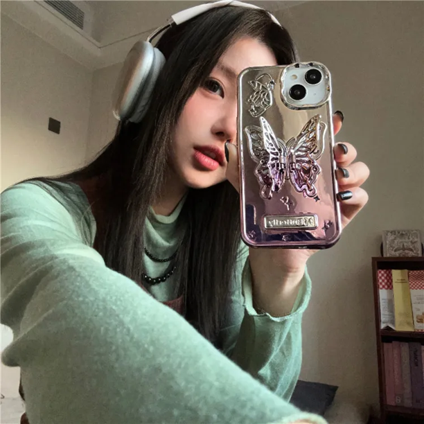 Funda protectora anticaídas con tintado dinámico y elegante en forma de mariposa para iPhone 15 Pro Max adecuada para 14