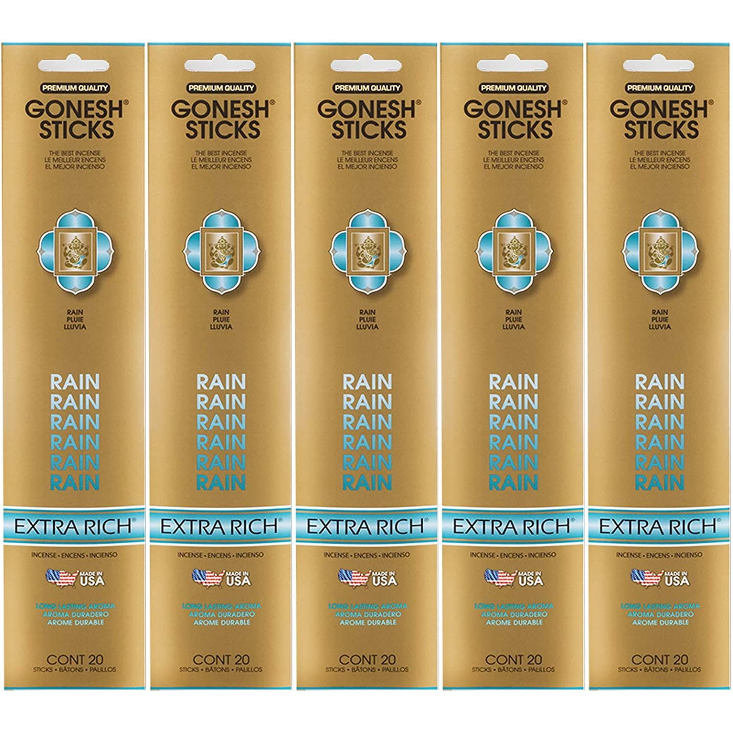 Gonesh Incense Sticks Extra Rich Collection - Rain 5 Packs (100 Total)