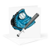 3dRose, Blue Baseball Mitt, Baseball, and Baseball Bat Illustration, 1 Greeting Card with envelope
