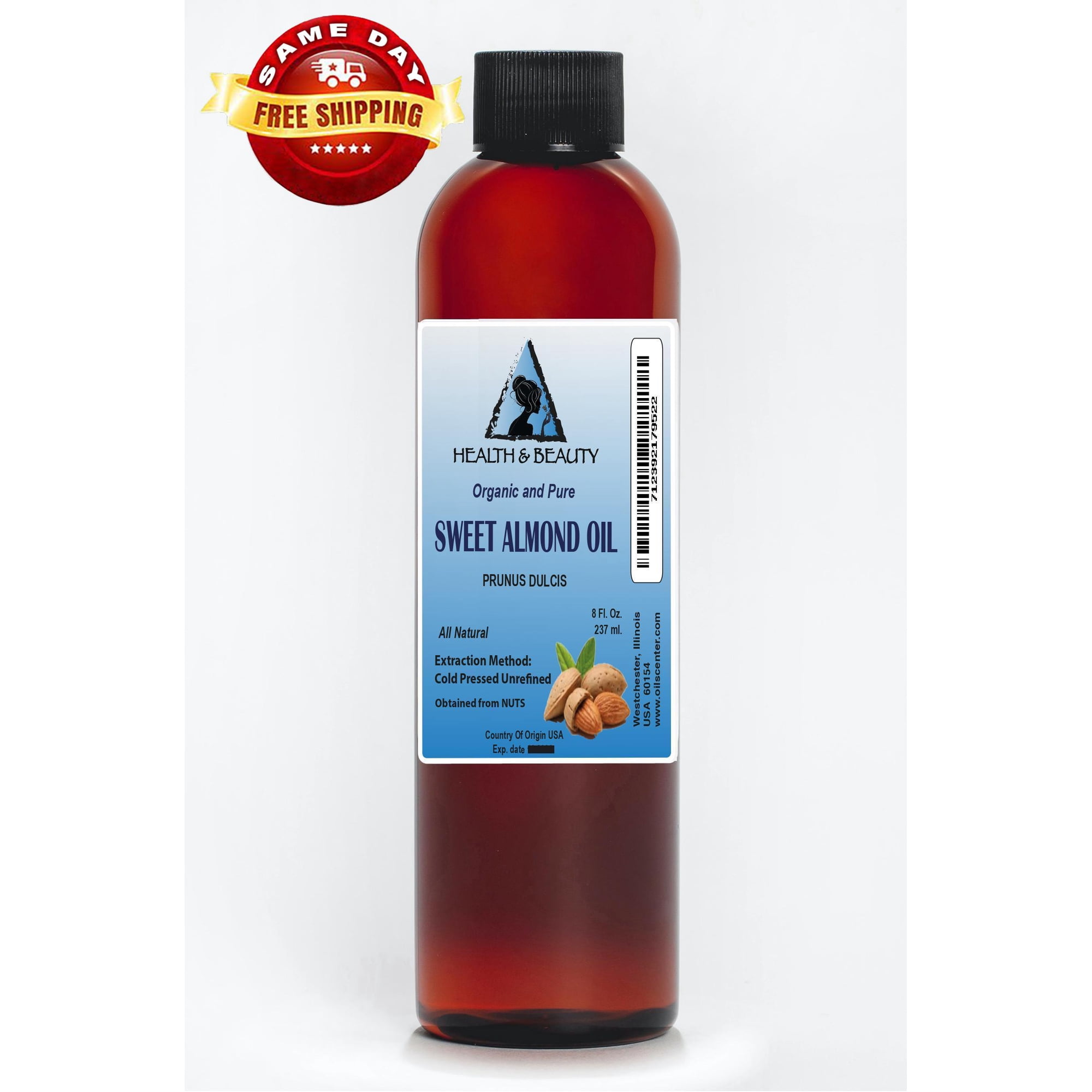 Sweet almond oil unrefined organic carrier cold pressed 100% pure 8 oz