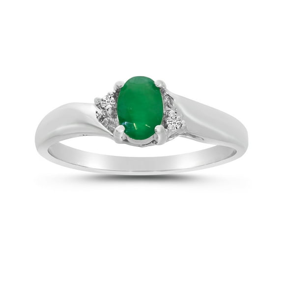 14k White Gold Oval Emerald And Diamond Ring