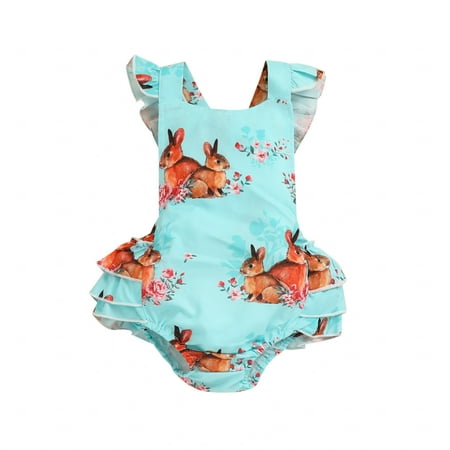 

SOOMLON Infant Romper Easter Bunny Boho Jumpsuit V-Neck Sleeveless Summer Onesie Summer Romper for Girls Beach Romper Light Blue 12-18 Months
