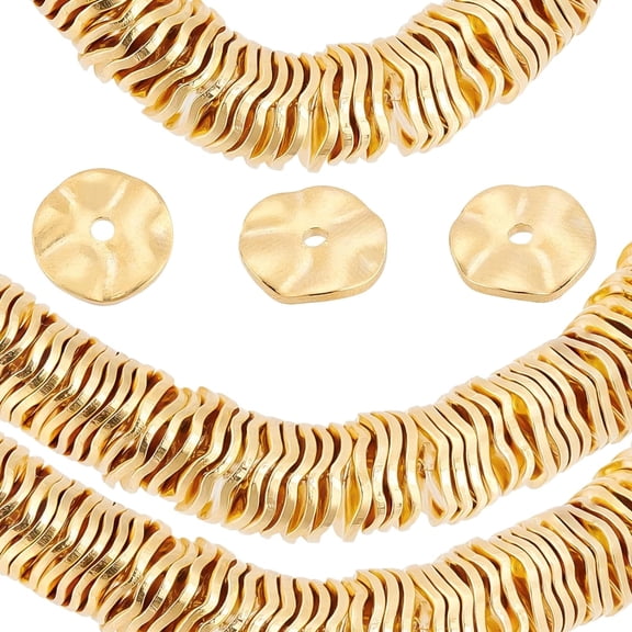 PH 18K Gold Plated Spacer Beads 50pcs Flat Round Loose Beads Brass Wavy Disc Beads for DIY Bracelets Necklaces Earrings Jewelry Making Craft Making 8mm in Diameter for DIY